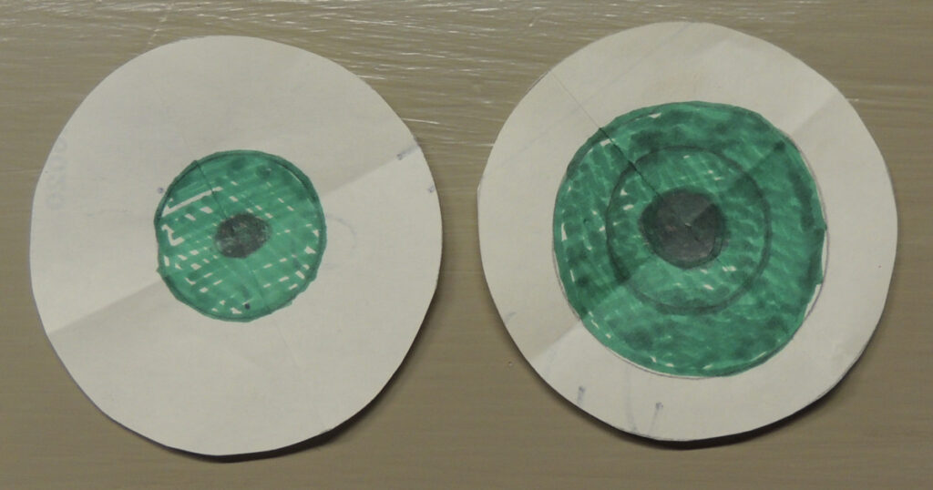 Two copies of the eyeball template showing the original drawing and the adjusted copy