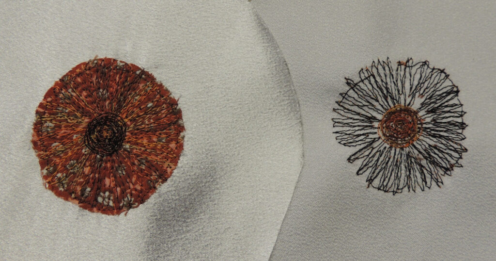 Front and back of eyeball pieces with the iris and pupil stitching done.