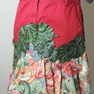 skirt made from red jeans with floral flounce and a garland of individually cut out leaves